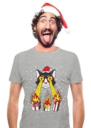 short-sleeved mens cat christmas tshirt