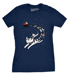 short-sleeved womens christmas cat tshirt