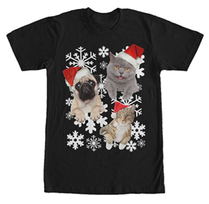 short-sleeved mens cat christmas tshirt