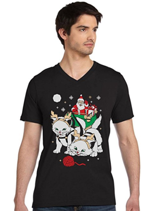 short-sleeved mens cat christmas tshirt