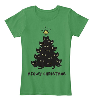 short-sleeved womens christmas cat tshirt