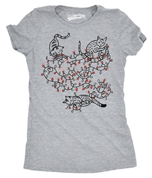 short-sleeved womens christmas cat tshirt