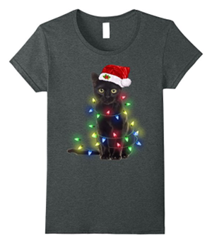 short-sleeved womens christmas cat tshirt