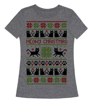 short-sleeved womens christmas cat tshirt