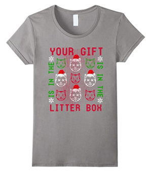 short-sleeved womens christmas cat tshirt