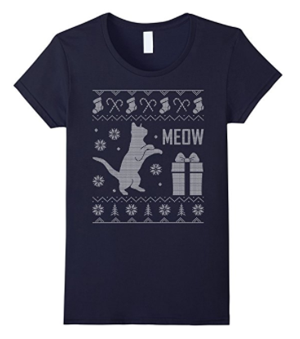 short-sleeved womens christmas cat tshirt