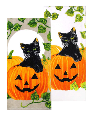 halloween cat kitchen towels