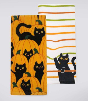 halloween cat kitchen towels