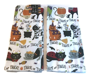 halloween cat kitchen towels
