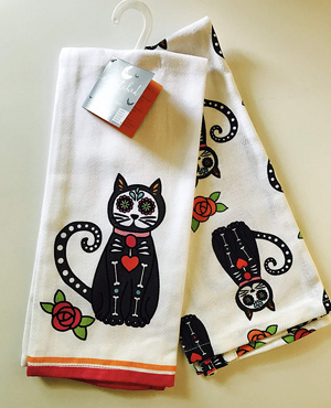 halloween cat kitchen towels