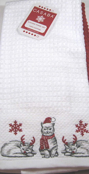 cat christmas kitchen tea towels