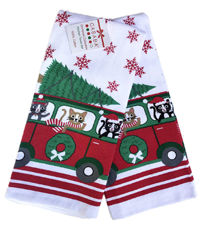 cat christmas kitchen tea towels