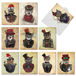 set of cat christmas cards