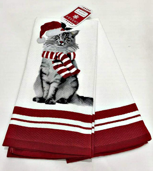 cat christmas kitchen tea towels