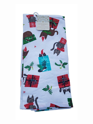 cat christmas kitchen tea towels