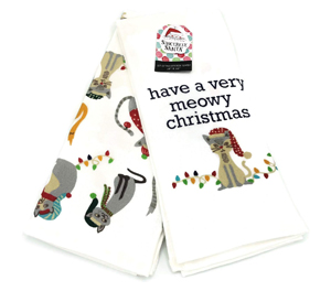 cat christmas kitchen tea towels