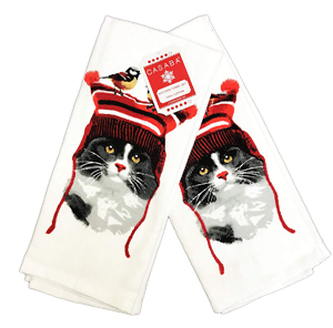 cat christmas kitchen tea towels