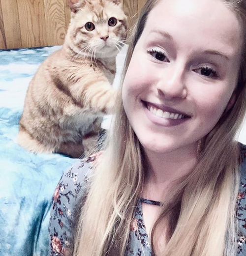 two-legged ginger rescue cat