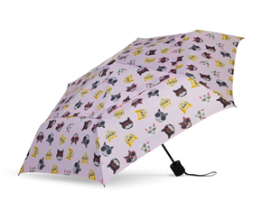 Pink Cartoon Cat Face Design Automatic Open Folding Compact Travel Umbrellas For Women 