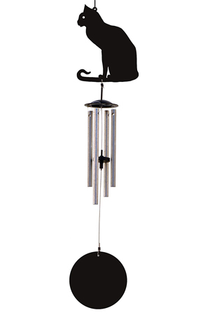 Cat aluminum wind chime with larger cat wind catcher and glass beads