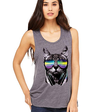 grey gray cat tank tops for women