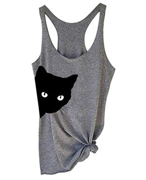 grey gray cat tank tops for women