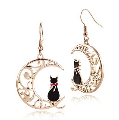 Earrings Cat On Branch Full Moon