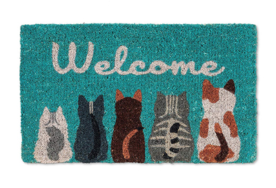 Meowy Christmas Cat Coir Mat Easy to Clean Rug for Entryway Indoor