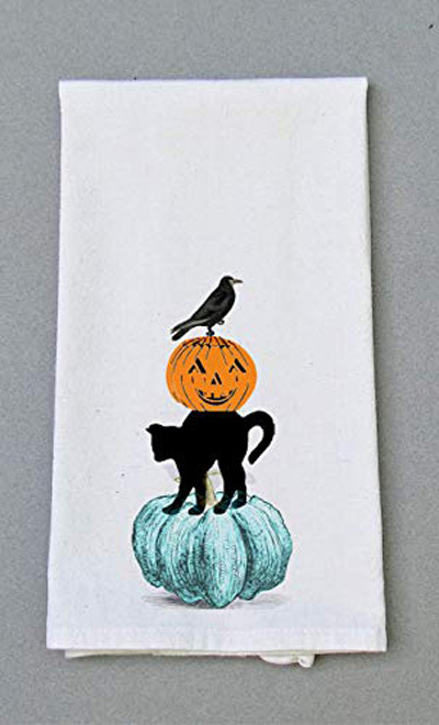 Halloween Black Cat Kitchen Towel - Fall Tea Towel - Halloween