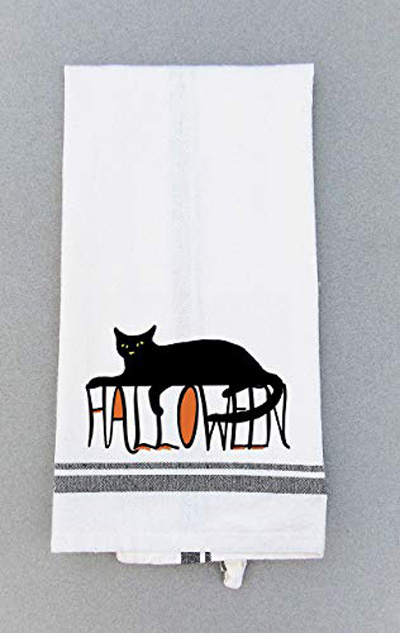 Halloween Black Cat Kitchen Towel - Fall Tea Towel - Halloween