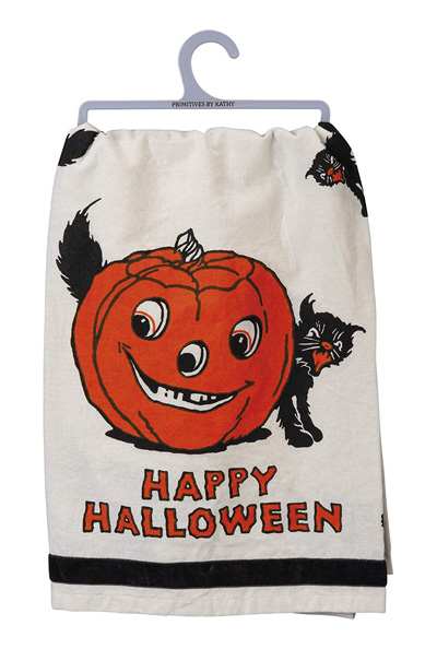 Halloween Black Cat Kitchen Towel - Fall Tea Towel - Halloween Kitchen –  Running Frog Studio