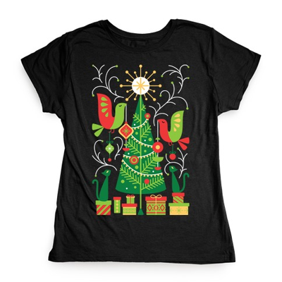 short sleeved christmas cat tshirts for women