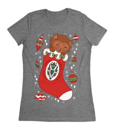 short sleeved christmas cat tshirts for women