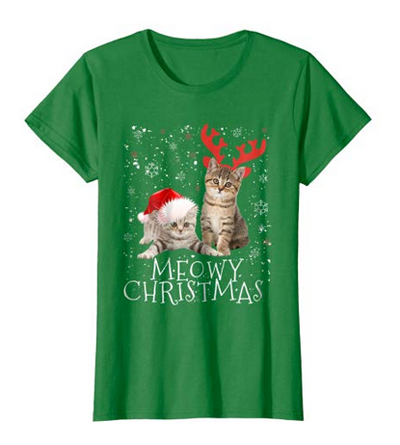 short sleeved christmas cat tshirts for women
