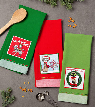 christmas cat kitchen tea towels