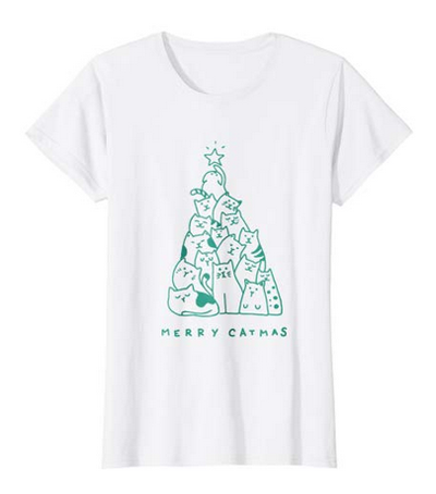 short sleeved christmas cat tshirts for women