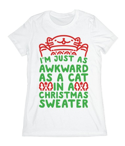 short sleeved christmas cat tshirts for women