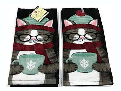 christmas cat kitchen tea towels