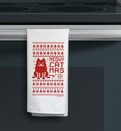 christmas cat kitchen tea towels