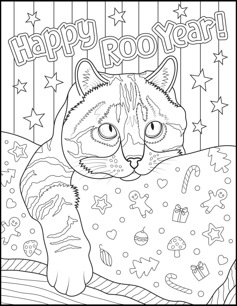 free holiday cat coloring book page