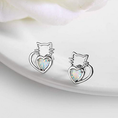 heart cat earrings