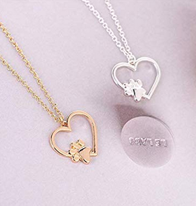 S925 Sterling Silver Puppy Dog Cat Pet Paw Print Love Heart Pendant Necklace 18 inches