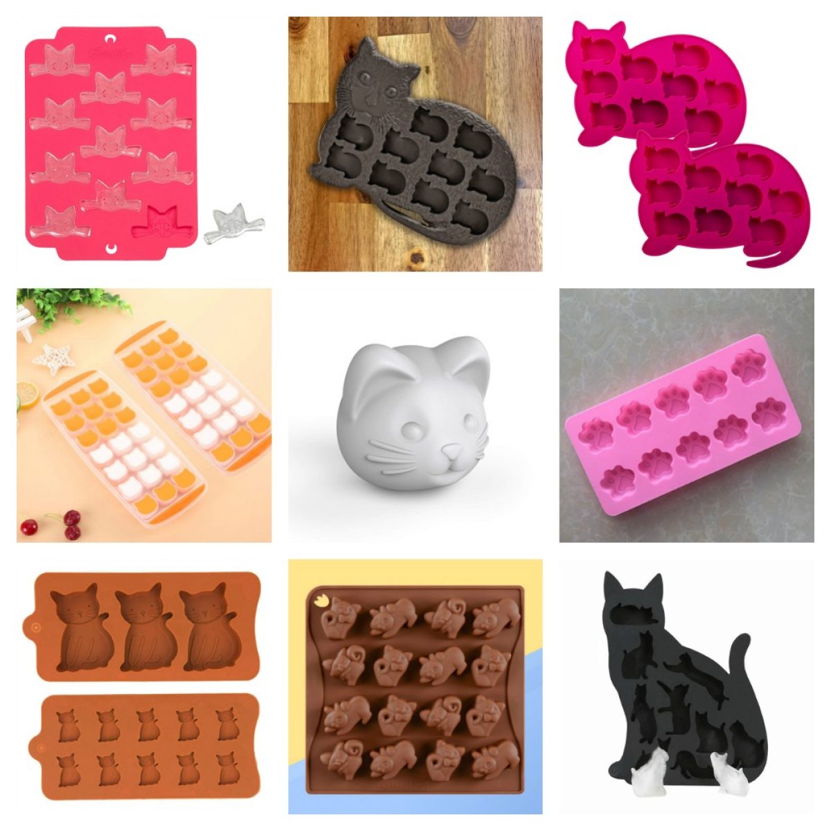 Cat Shaped Silicone Ice Cube Trays Set of 2 Ice Cubes Candy Chocolate Mold