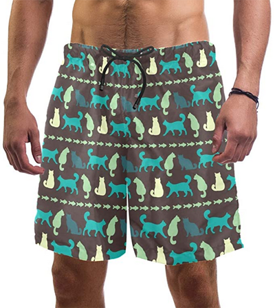 Cute Cat Hearts Love Holidays Mens Printed Swim Trunks Surfing Quick Dry Board Beach Shorts with Pockets 