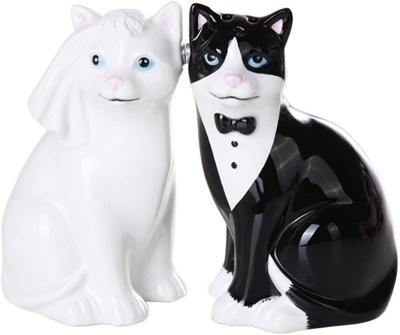 Ebros Gift Ceramic Black And White Kitty Cats Couple Salt And Pepper Shakers  