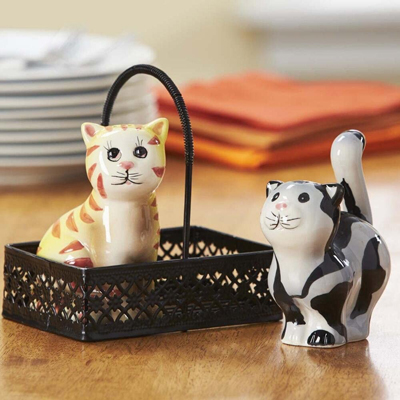 Ebros Gift Ceramic Black And White Kitty Cats Couple Salt And Pepper Shakers  