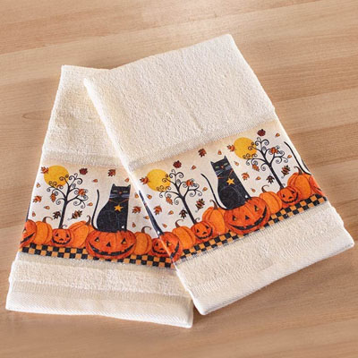 Halloween Cat Hand Towel White