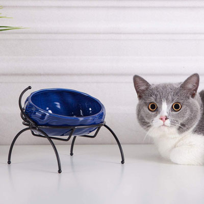 LePet Elevated Pet Feeder Ceramic Cat Bowl with Elevated Solid Bamboo Stand  