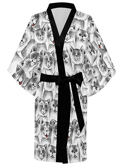 Fashion (Women Khaki)Cute Cats Print Women Bathrobe Men Thin Cauze Cotton  Bath Robes Long Plus Size Lovers @ Best Price Online