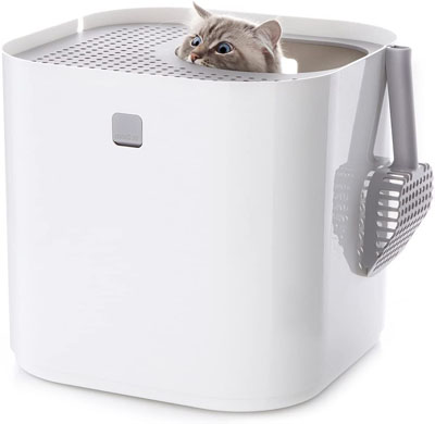 Suhaco Extra Large Cat Litter Box with Lid Top Entry Covered Foldable Kitty  Litter Box Include Litter Scoop Enclosed Kitten Litter Box with Drawer Tray  Easy to Clean, Grey 